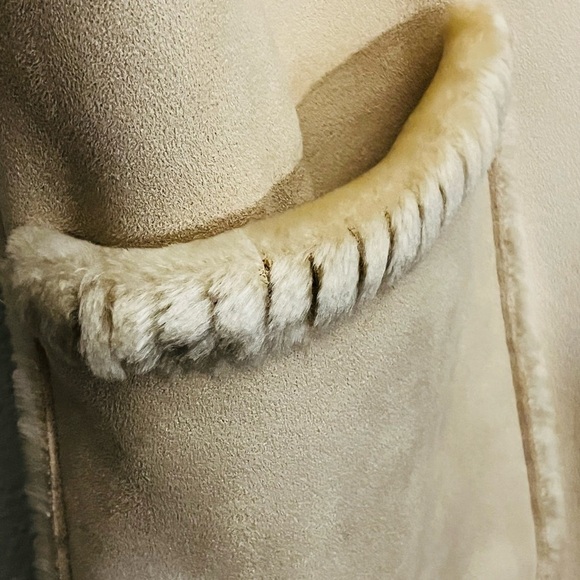 Jones New York Reversible Coat S Hood Faux Fur/Suede Beige Pockets Button Down - Picture 8 of 9
